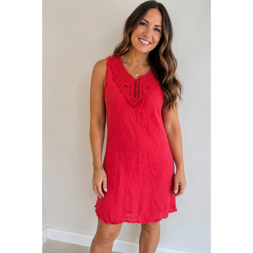 Terzo Millennio Made Italy 100% Linen Dress Boho Romantic Coastal Resort Casual